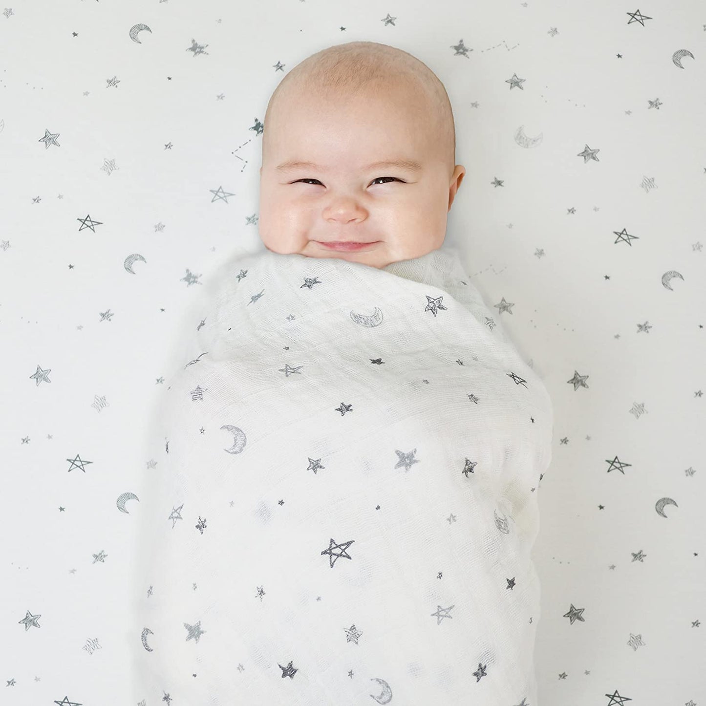 15" X 33" Fitted Bassinet Sheet, Printed 100% Natural Cotton Jersey Knit, Grey Star and Moon, Soft Breathable, for Boys and Girls