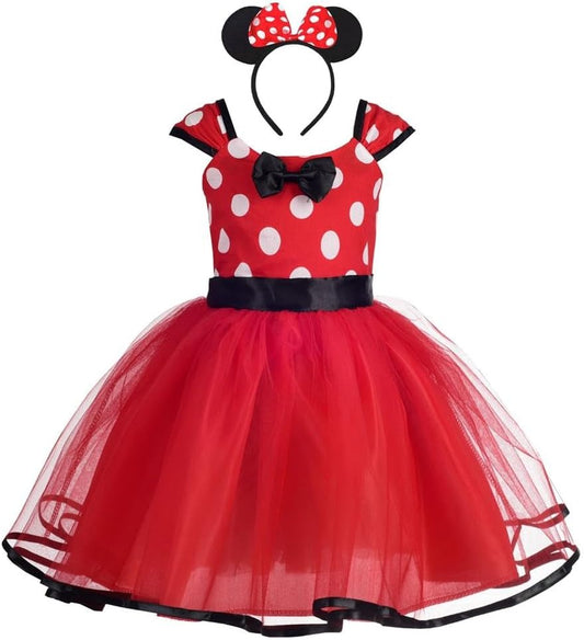 Baby Girl Polka Dots Fancy Dress up Costume Birthday Party Tulle Dresses with Headband Size 18-24 Months Red 203