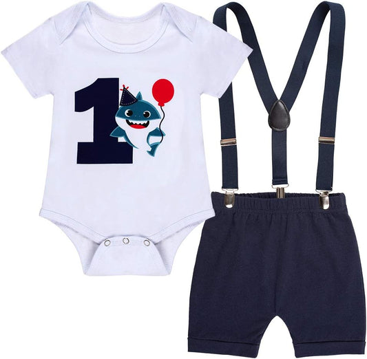 Baby First Birthday Outfit Boy Funny Bowtie One Year Old Boys Romper Bodysuit Set