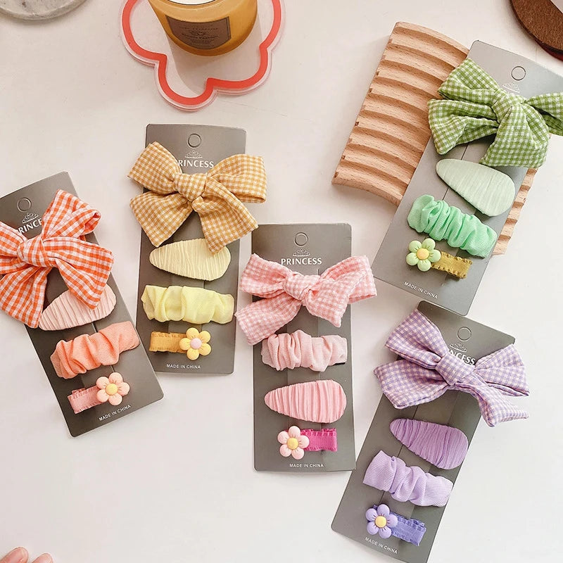 4Pcs/Set Newborn Kids Hair Clips Baby Solid Color Bow Cute Children Girls Hair Accessories Cloth Infant Barrettes Hairclip